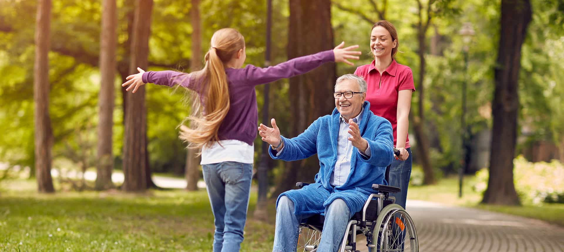 Granddaughter visiting senior family member